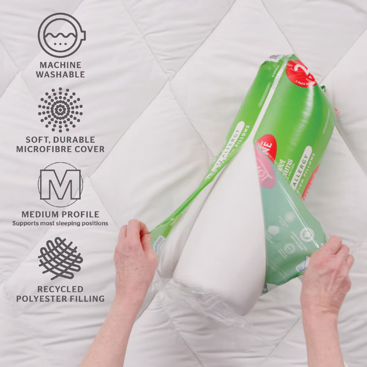 Sweet Dreams Anti Allergy Rolled Pillows 2 Pack – Medium