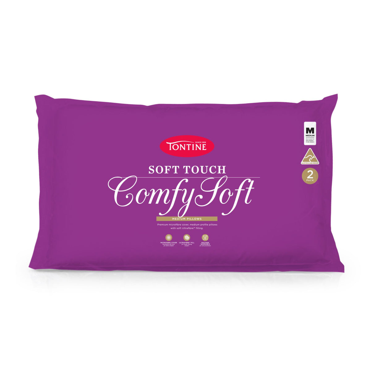 Tontine Comfy Touch Pillows 2 Pack – Medium Support Ultrafibre Filling