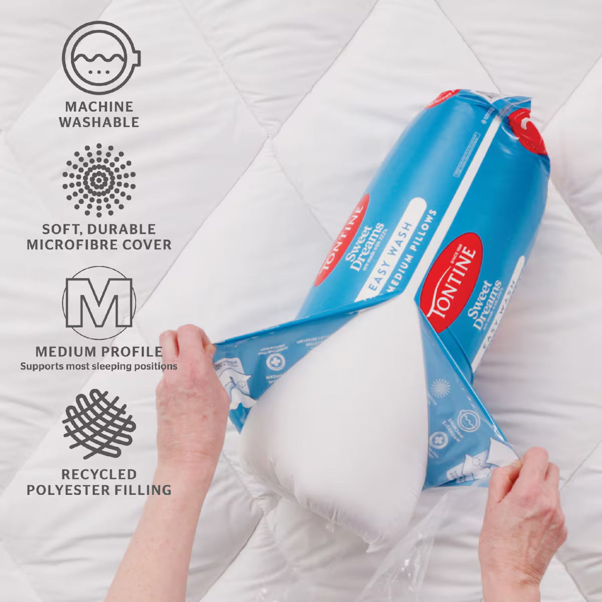 Sweet Dreams Easy Wash Rolled Pillows 2 Pack - Medium
