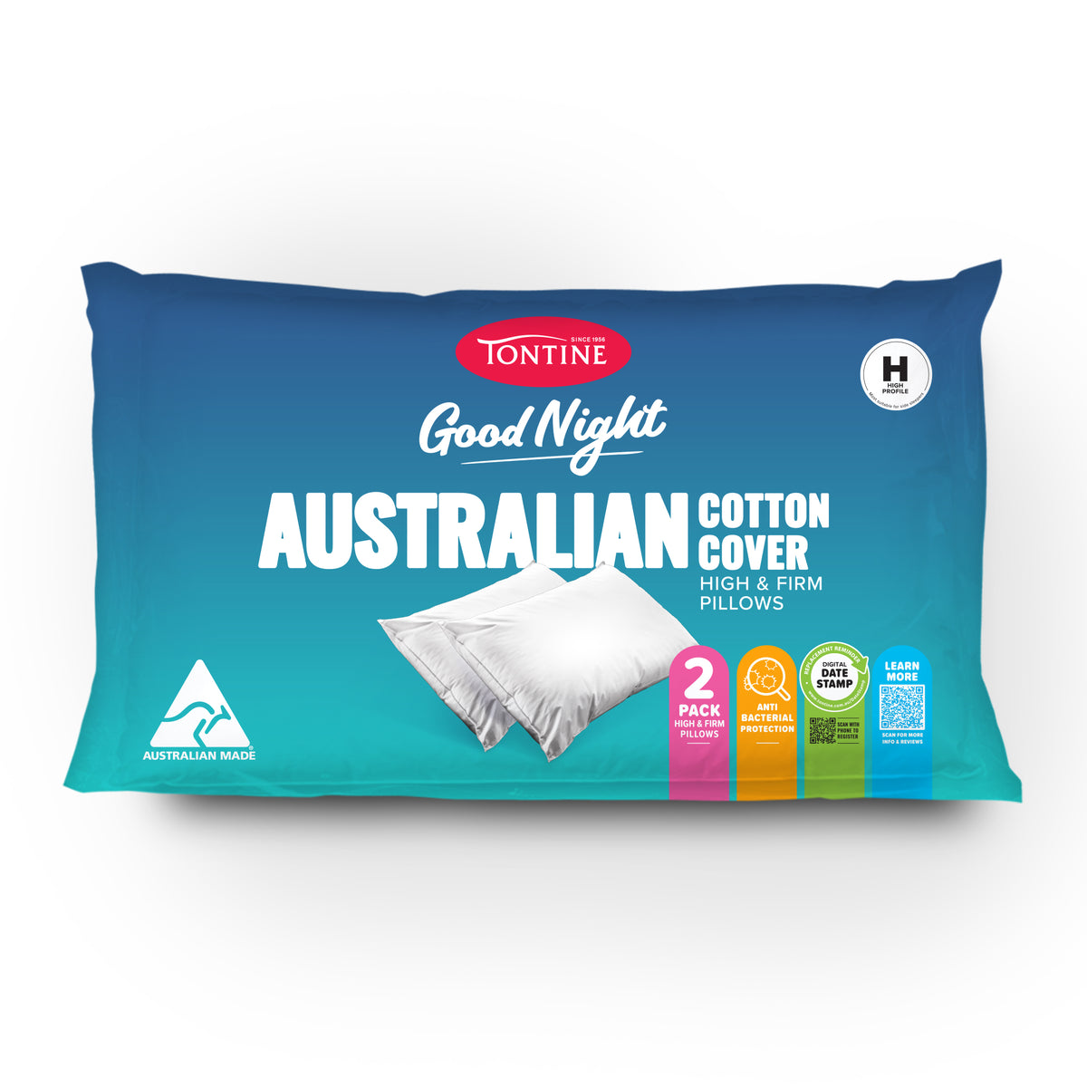 Good Night Australian Cotton Cover Pillows 2 Pack - High & Firm
