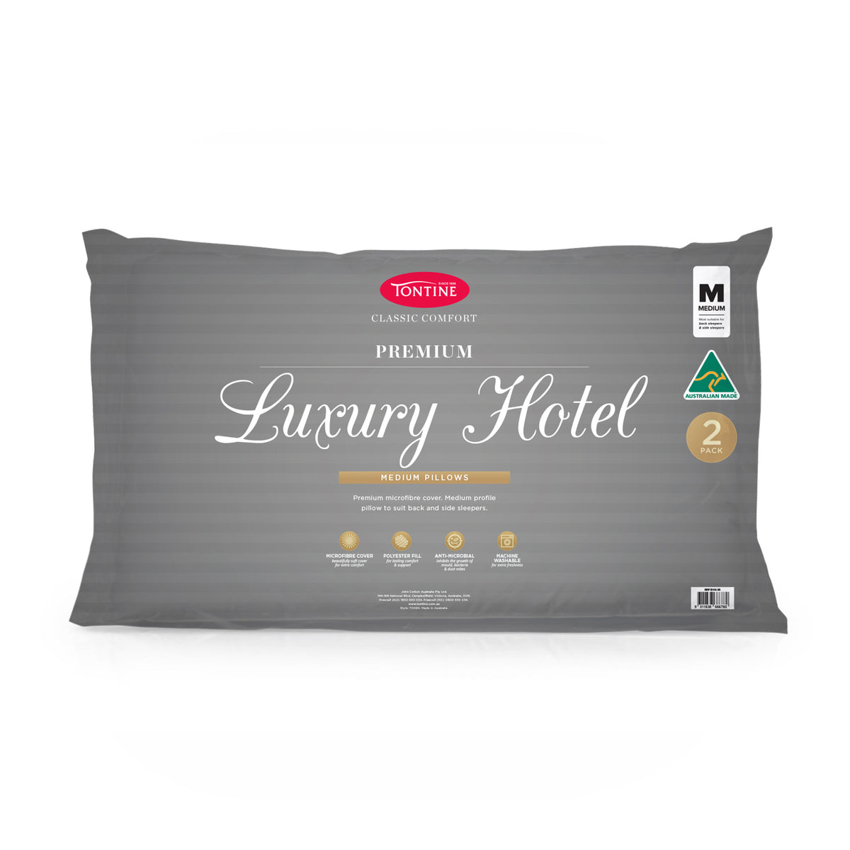 Luxury Hotel Medium Profile Pillows 2 Pack - Microfibre Cover