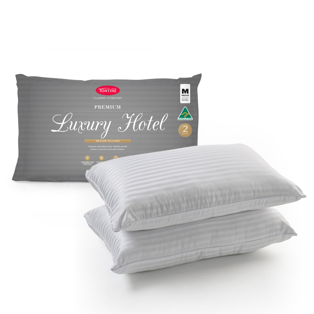 Luxury Hotel Medium Profile Pillows 2 Pack - Microfibre Cover