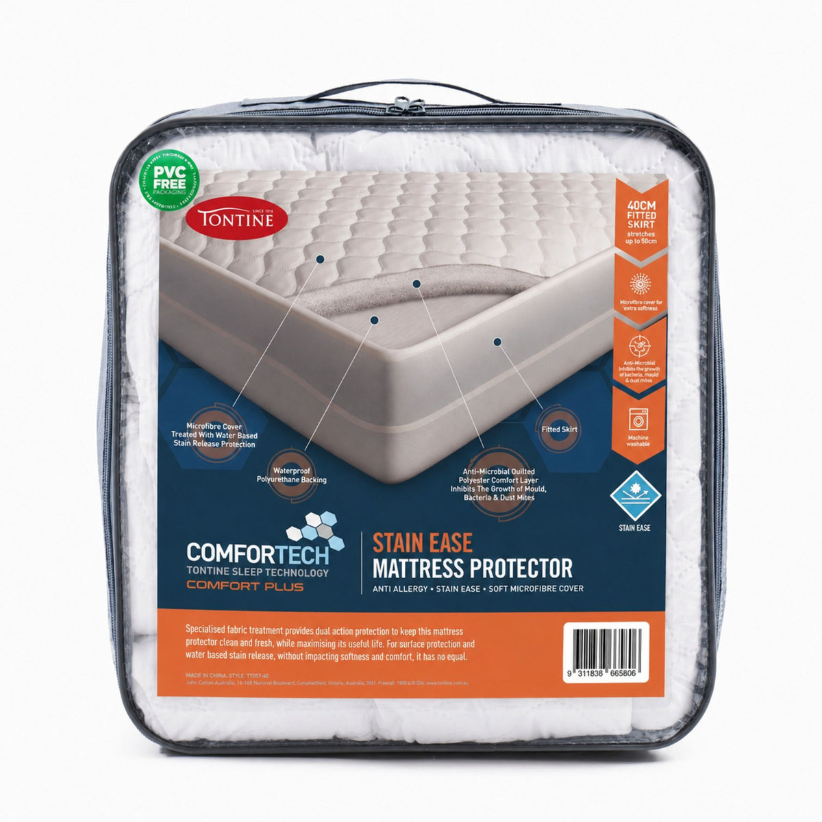 Comfortech Stain Ease Mattress Protector Waterproof 50cm Fitted Skirt