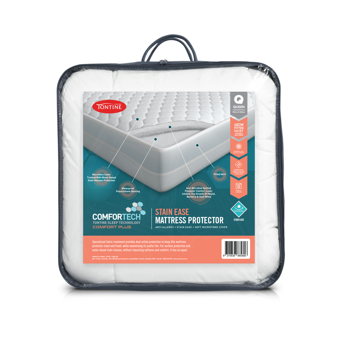Comfortech Stain Ease Mattress Protector Waterproof 50cm Fitted Skirt