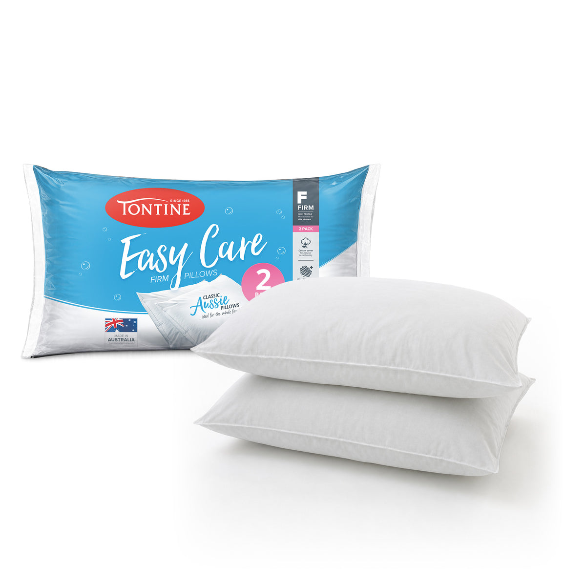 Easy Care High & Firm Pillows 2 Pack - Cotton Cover