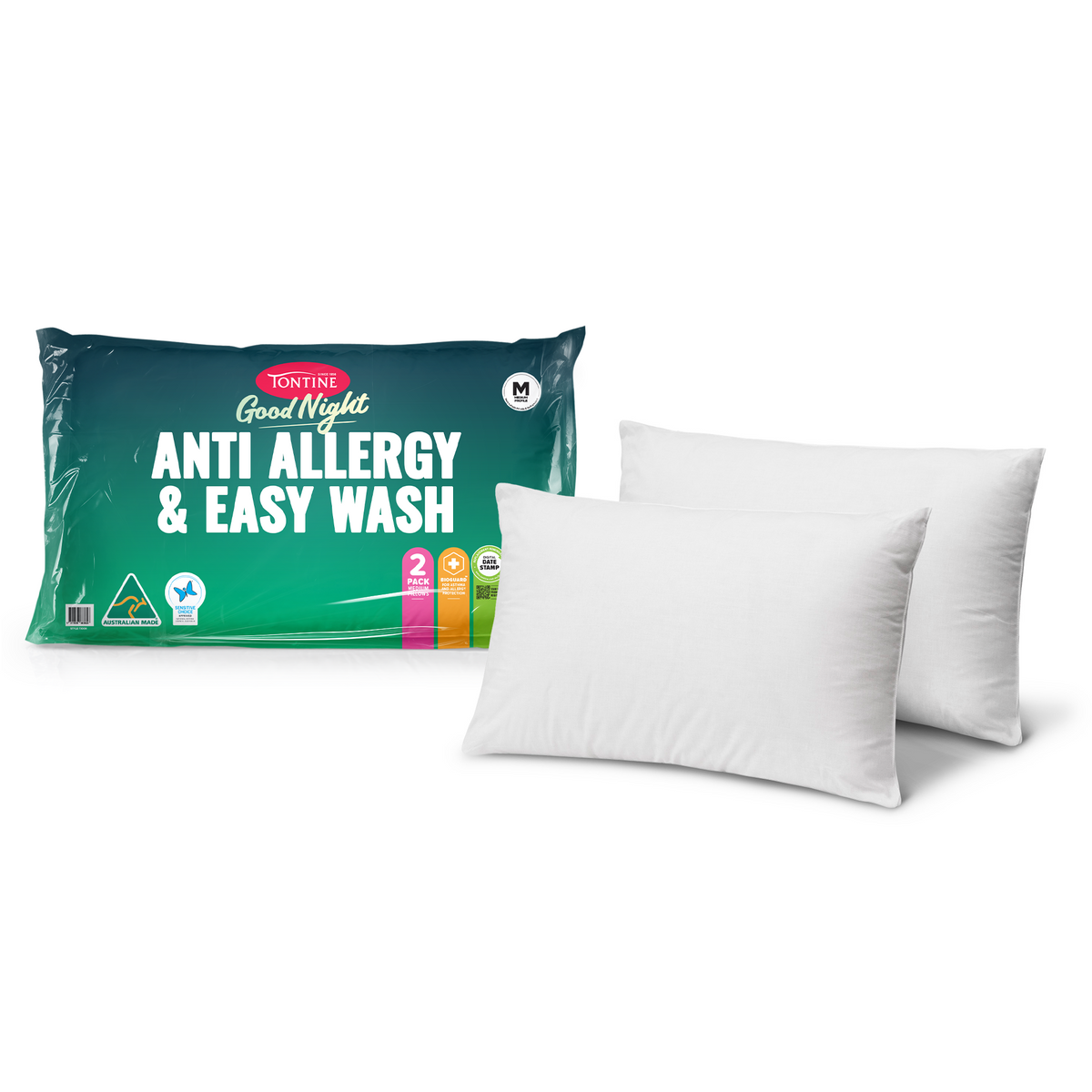 Good Night Anti Allergy & Easy Wash Pillow 2 Pack - Medium