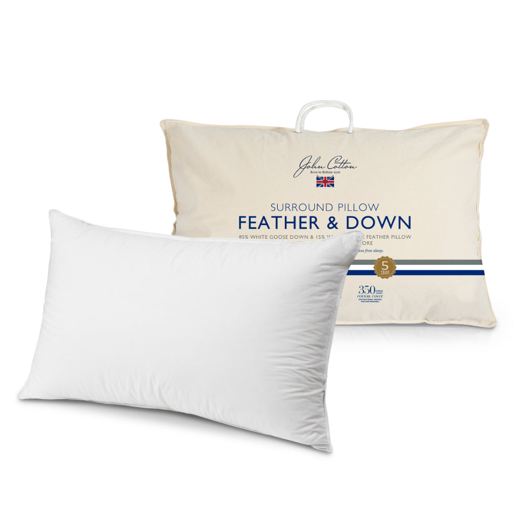 John Cotton 85/15 White Goose Feather &amp; Down Surround Medium Pillow