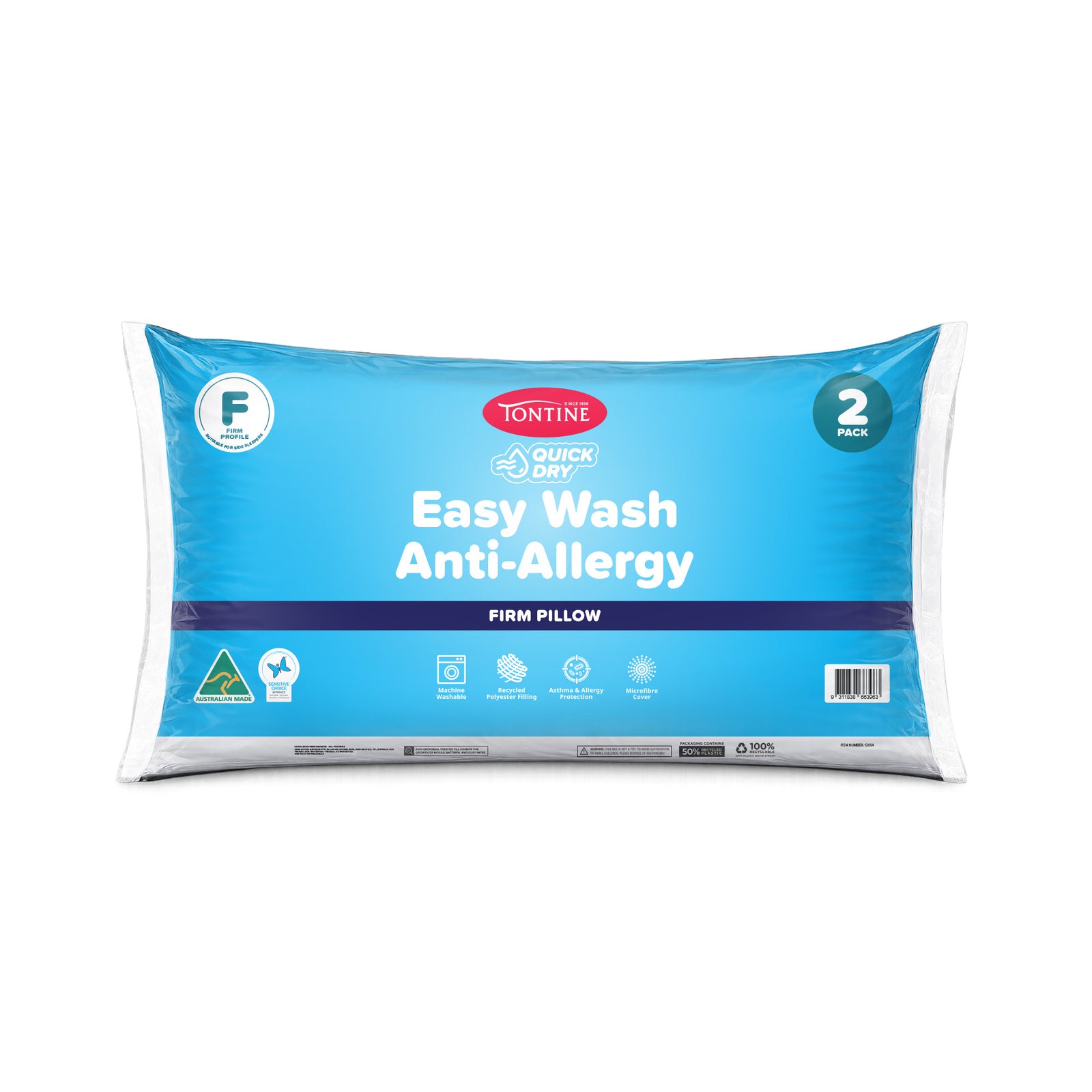 Quick Dry Easy Wash Anti-Allergy Firm Pillows 2 Pack