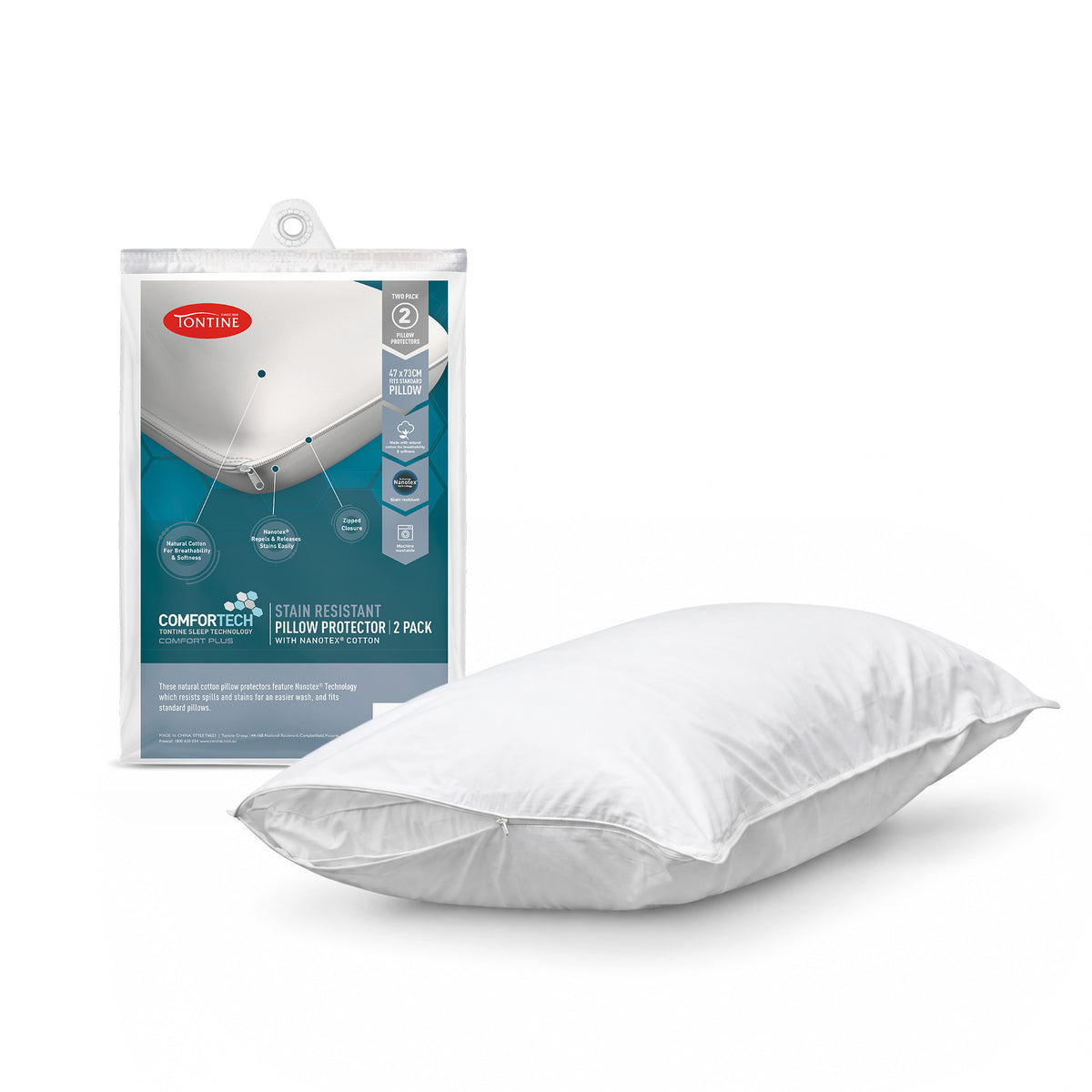 Comfortech Stain Resistant Cotton Pillow Protectors 2 Pack