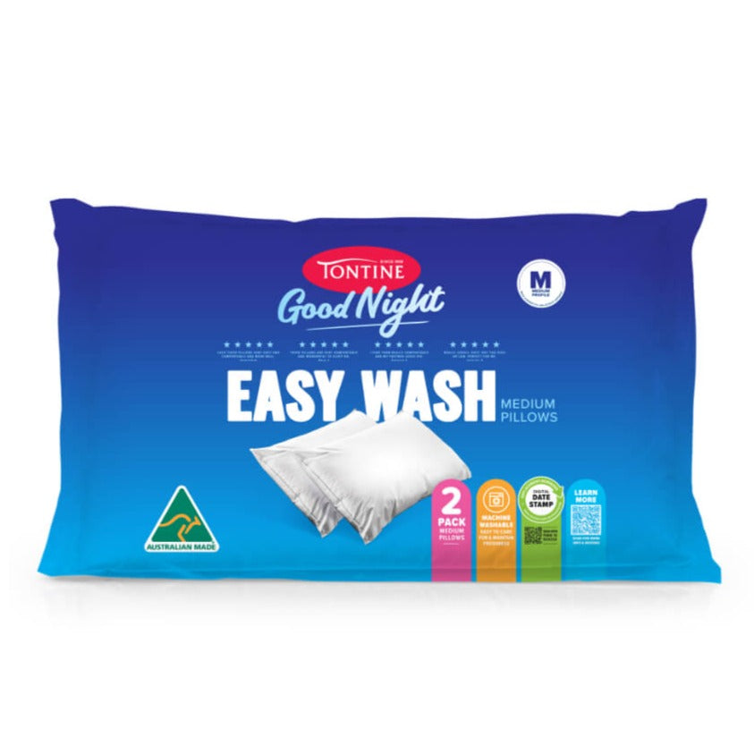 Good Night Easy Wash Pillow 2 Pack Medium Tontine