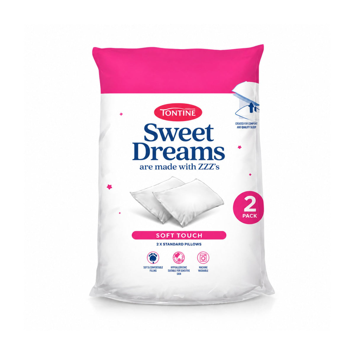 Sweet Dreams Soft Touch Pillow - Medium 2 Pack