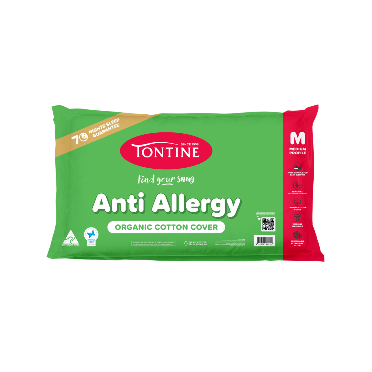 Organic Cotton Anti Allergy Pillow - Medium