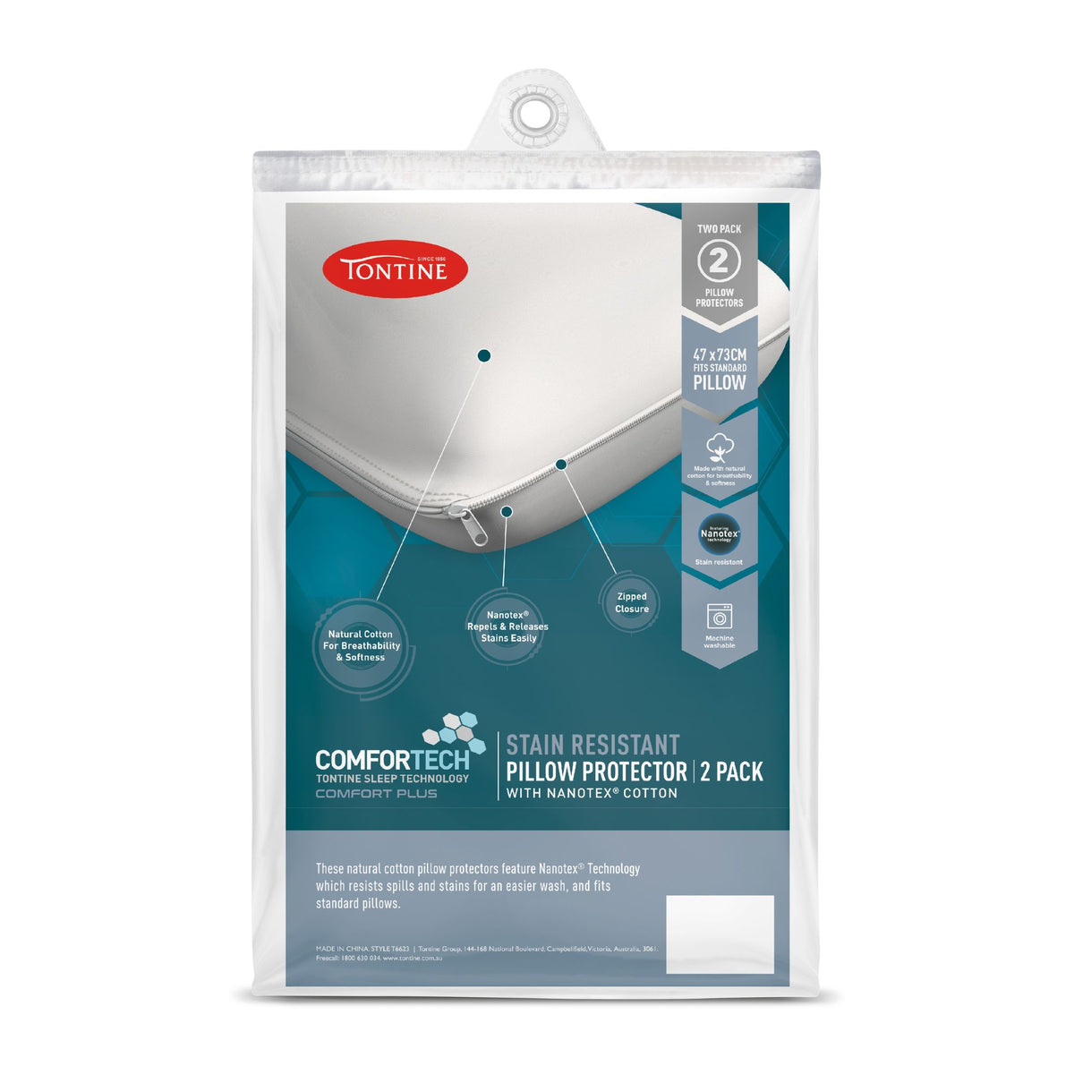 Comfortech Stain Resistant Pillow Protector - 2 Pack