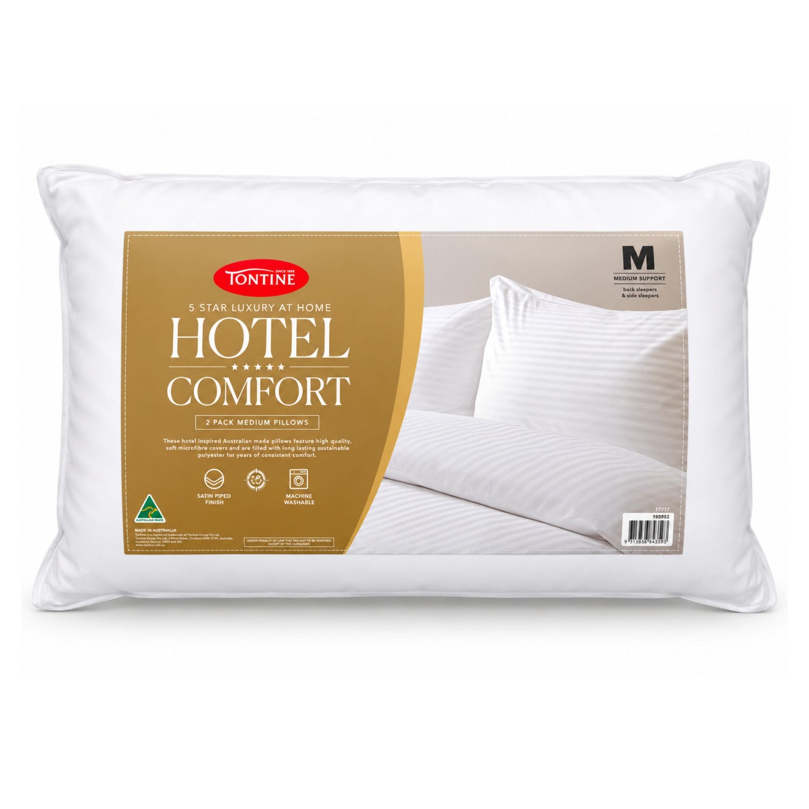 Hotel Comfort Medium Profile Pillows 2 Pack - Microfibre Cover