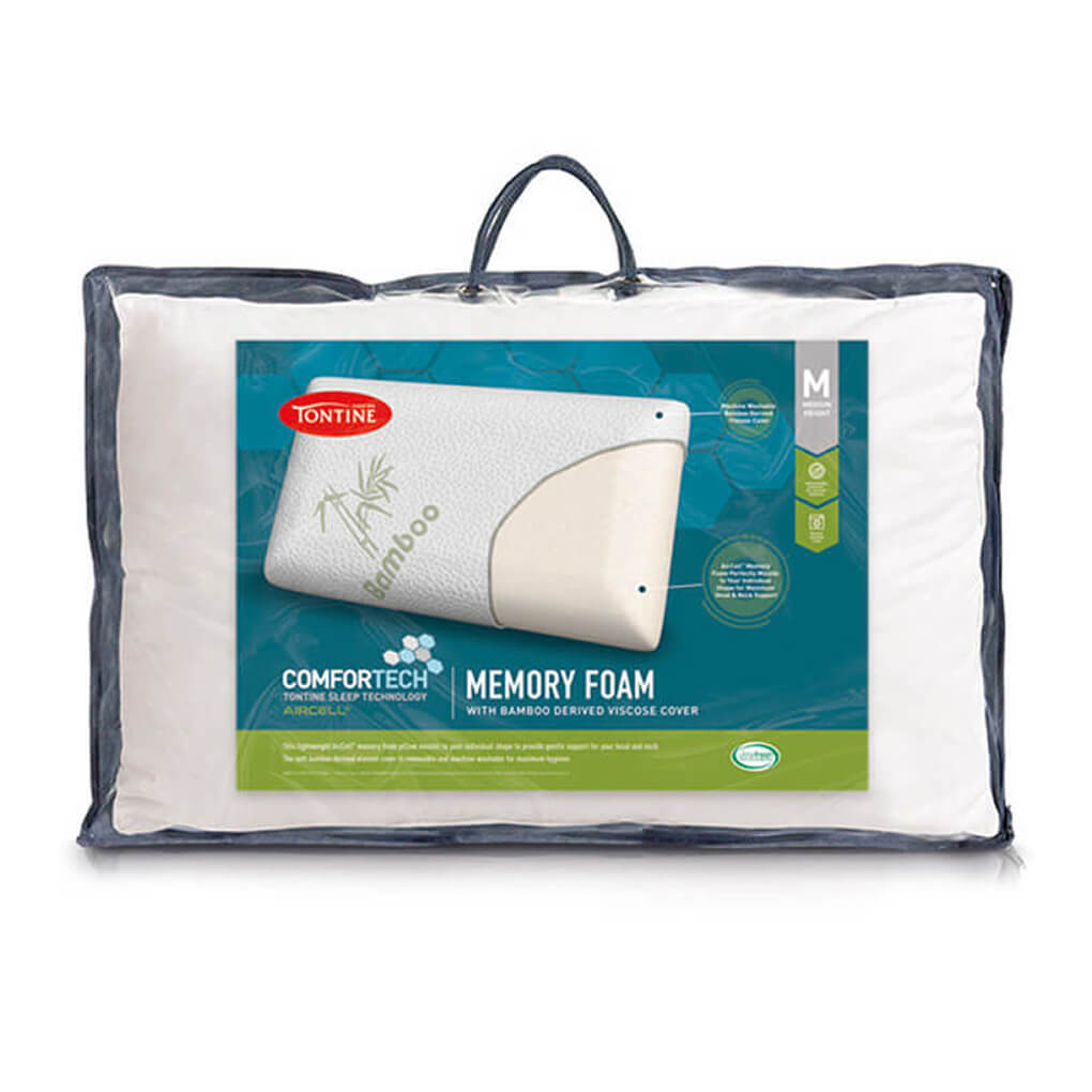 Comfortech Memory Foam Pillow with Bamboo Cover - Medium Height &amp; Firm