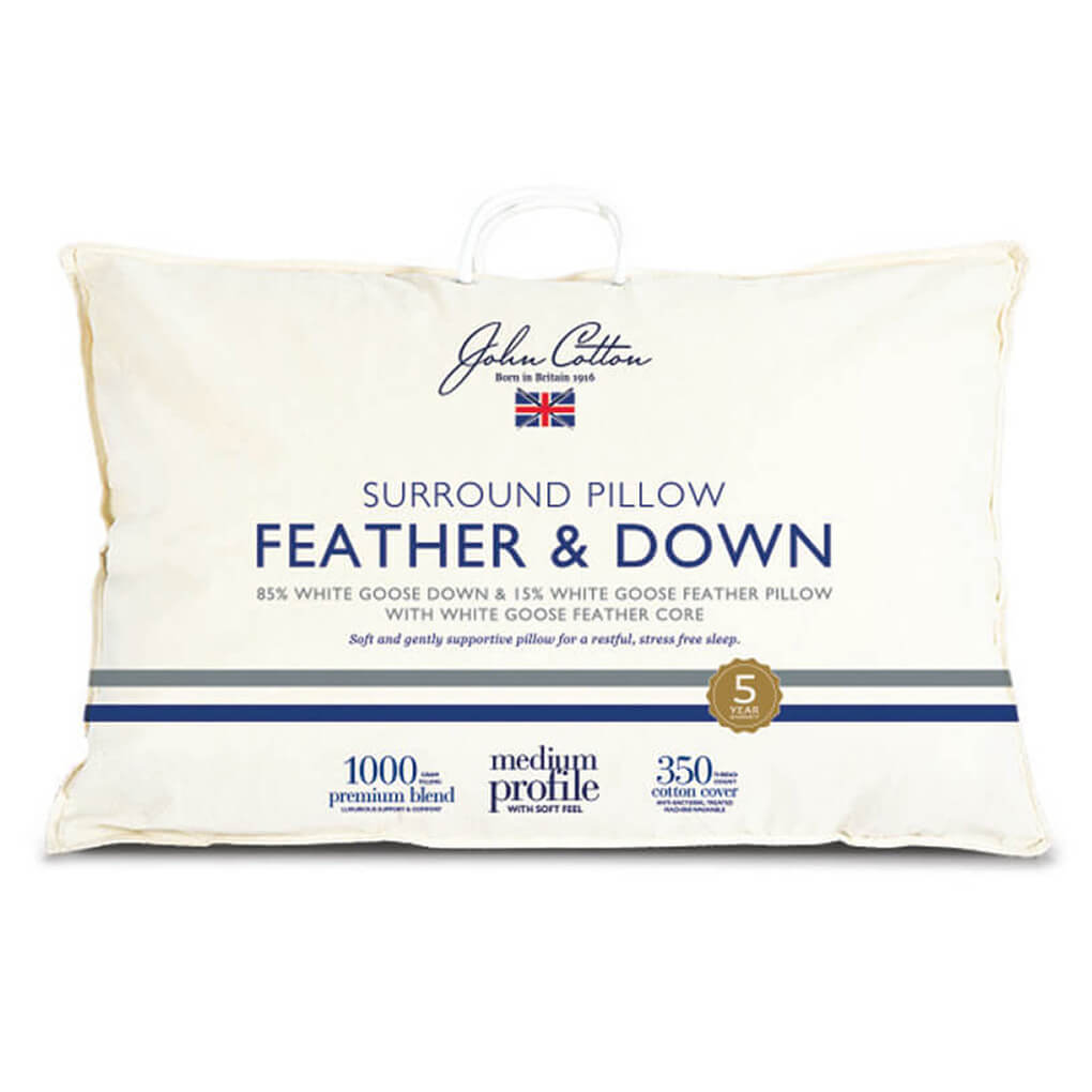 John Cotton 85/15 White Goose Feather &amp; Down Surround Medium Pillow